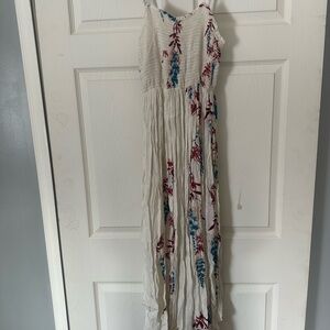 Free People White Maxi Dress with Red and Blue Floral Design